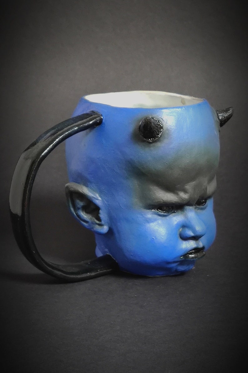 Handcrafted Stoneware Mug Ocean Dio Collector's Devil Mug Devil-themed Premium Horror Mug Devil Illustration mug Delightful Mug, image 8