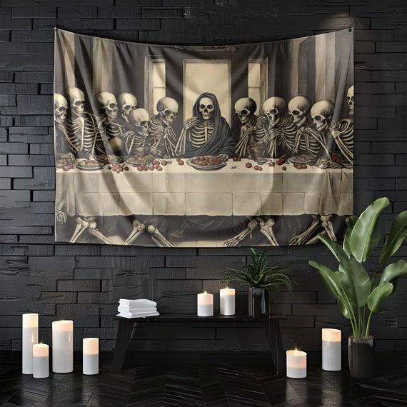 Macabre Skeleton Last Supper Wall Tapestry Vintage Art Dark Humor Home Decor Goth Tapestry Alt Aesthetic Halloween Decor Spooky Art Etsy Canada