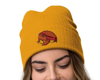 Tomato Frog Beanie - Ribbed Beanie with Madagascar Tomato Frog Red Frog Hat