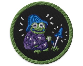 Mushroom Wizard Frog Embroidered Patch