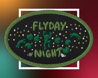 Flyday Night Frogs Embroidered Patch - Frogs and Flies Dancing Patch