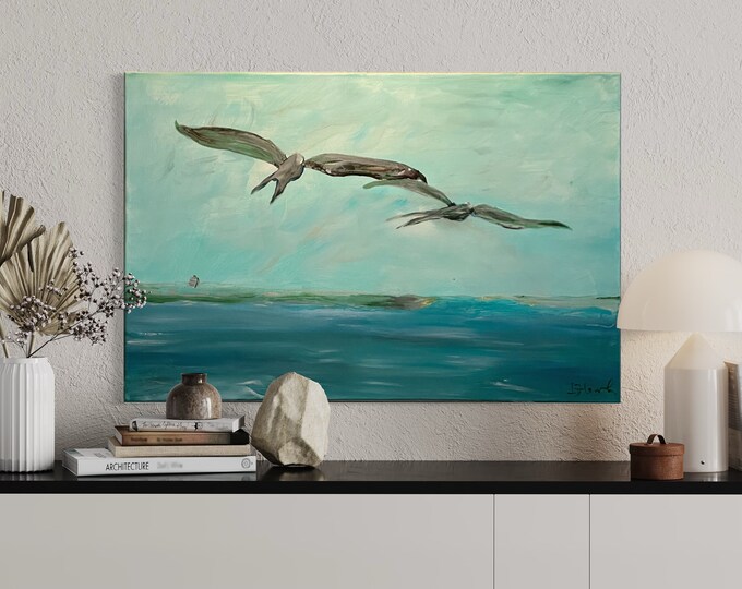 Featured listing image: Bird Acrylic Painting on Canvas - 'Gliding'