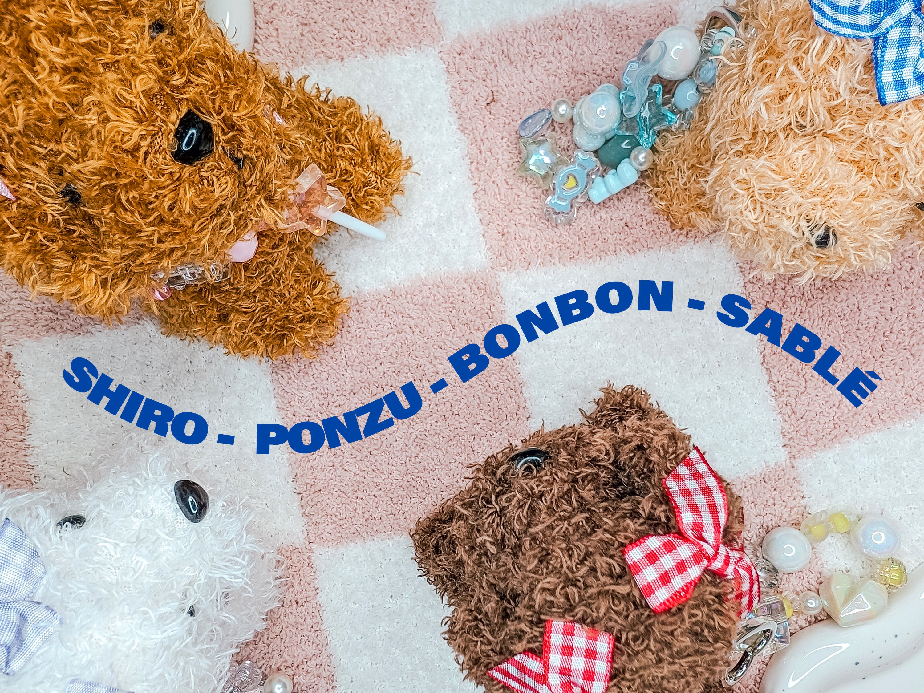 Fuzzy-pup Keychain • Poodle Plush Keychain, With Gingham Bows and