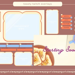 Toasty Twitch Package | Animated Stream Overlay, Cute Toast Theme Overlay, Toast with Jam and Tea, Neutral Aesthetic Color Package
