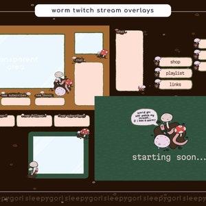 Worm Twitch Package - Forest Version | Animated Stream Overlay, Cozy Worm Mushroom Theme, Cottagecore, Swamp Forest Aesthetic Package