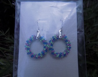 Wrapped hoop seed bead earrings