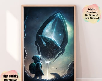 Alien Sighting, Bear witness. unique and mysterious , Wall Art, Science Fiction Sublimation, Instant digital download print
