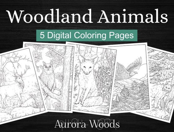 Printable Coloring Page Woodland Animals Deer Fox Eagle Owl