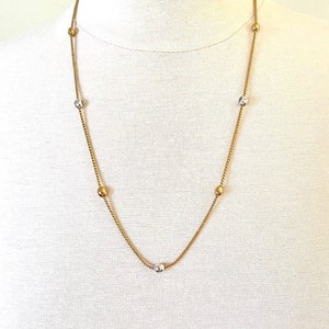 Vintage Monet long two tone satellite necklace with mixed metal ball beads gold and silver plated from LOLO Modern Vintage