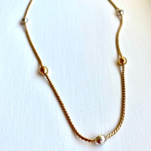Vintage Monet long two tone satellite necklace with mixed metal ball beads gold and silver plated from LOLO Modern Vintage