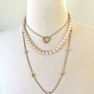 Vintage Monet long two tone satellite necklace with mixed metal ball beads gold and silver plated from LOLO Modern Vintage