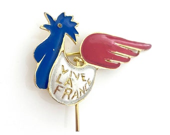 RARE Vintage CARTIER Vive la France rooster pin, gold plated with enamel red, white and blue. Authentic, exquisite from LOLO Modern Vintage