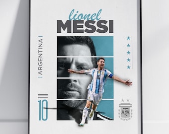 Lionel Messi Poster, Argentina Soccer Wall Art, Leo 10 Action Print, Albiceleste Room Decor
