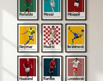 9 Soccer Players Posters Bundle, Ronaldo, Messi, Ibrahimovic, Mbappe, Haaland, Lewandowski, Neymar, Ramos, Modric