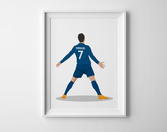 Cristiano Ronaldo Hand Drawn Poster, Football Iconic Arti Football Wall Art, Sport Room Decor