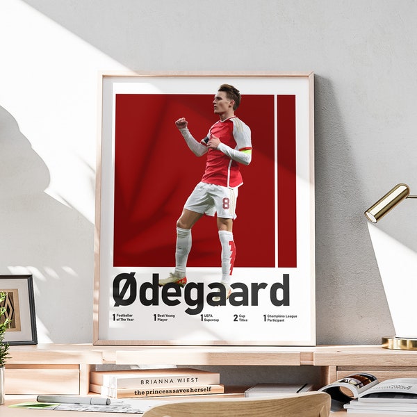 Affiche imprimable Martin Odegaard, Milieu de terrain norvégien, Arts muraux pour adolescents, Illustration Odegaard, Capitaine d’équipe, Affiches de football modernes