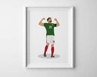 Printable Henry Martin Hand Drawn Poster, Mexican Professional Footballer, Soccer Art, Office Sport Decoration