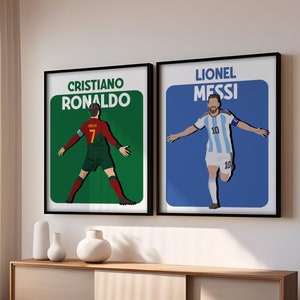 Printable Messi and Ronaldo Drawing Set, Hand Drawn Football Bundle, Kids Room Decoration, Soccer GOATs, Football Wall Art