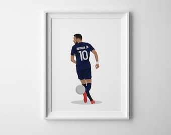 Hand Drawn Neymar Jr. Soccer Poster, Teen Room Decor (Digital Download)