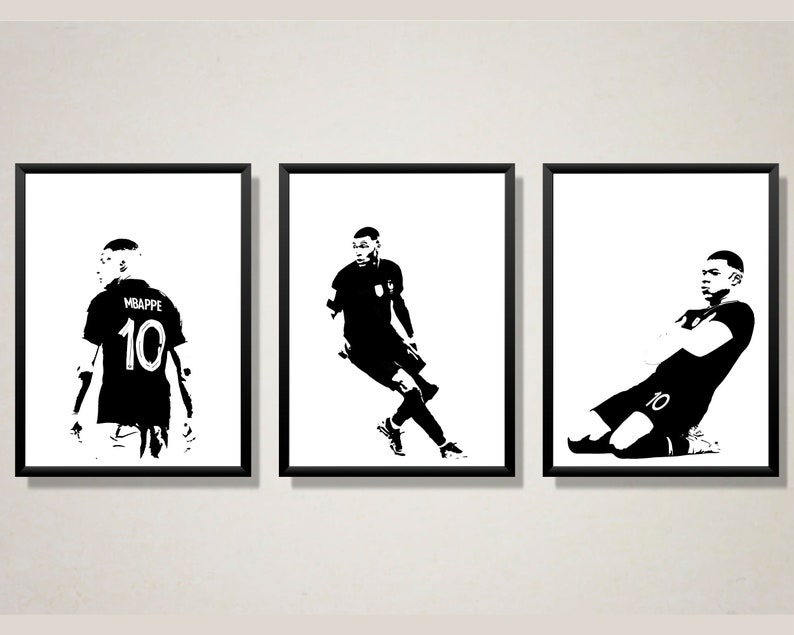 Printable Kylian Mbappe Black and White Posters Set of 3 - Etsy