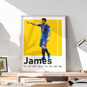James Rodriguez Poster, Fußballstar, James Rodriguez, Kolumbien Kunst, Geschenk für Neffen, Fußball Mittelfeldspieler, Fußball Inspirational Art