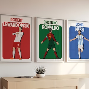 Printable Lewandowski Ronaldo Messi Posters Set, Hand-Drawn Soccer Bundle, Boys Room Decoration, Gifts for Niece, Robert Lewandowski