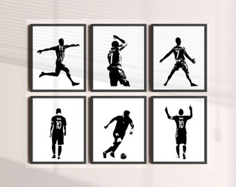 Set of 6 Digital Prints, Messi and Ronaldo Black and White Posters Binder
