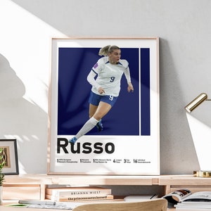 Pôster de Alessia Russo para impressão, atacante inglês, futebol feminino, arte de parede Russo, decorações motivacionais de futebol, títulos de futebol incluídos