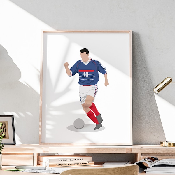 French Soccer Legend, Hand Drawn Zinedine Zidane Poster, Faceless Illustration, Soccer Themed Decorations, Sport Decor