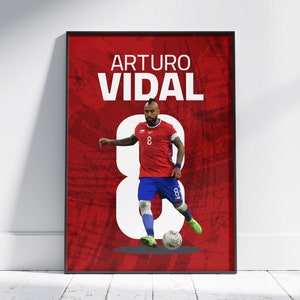 Poster digitale di calcio, illustrazione di Arturo Vidal, regalo per i tifosi, calciatore professionista cileno, 10x14 pollici, sfondo bordeaux