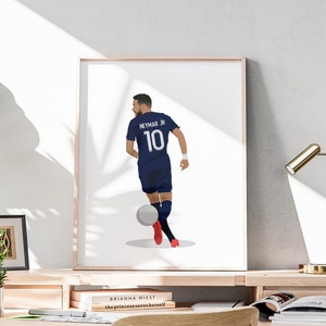 Neymar Jr Wall Art, Football Wall Art, Handdrawn Neymar Junior Poster, Soccer Illustration, Soccer Themed Teen Room Decorations