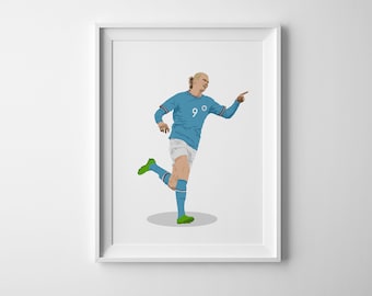 Football Printable, Erling Haaland Hand Drawn Poster, Soccer Illustration, Norway National Footballer