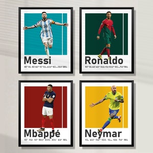 Printable Messi Ronaldo Neymar Mbappe Posters Bundle, With Football Titles, Set of 4 Prints, Soccer Wall Art