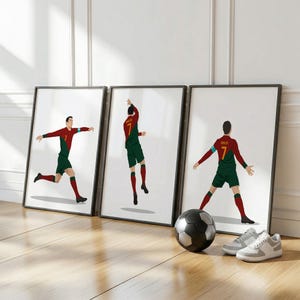 3-teiliges Ronaldo-Illustrationsposter, Wandbild für portugiesischen Fußball, minimalistisches Poster-Geschenk für Zuhause