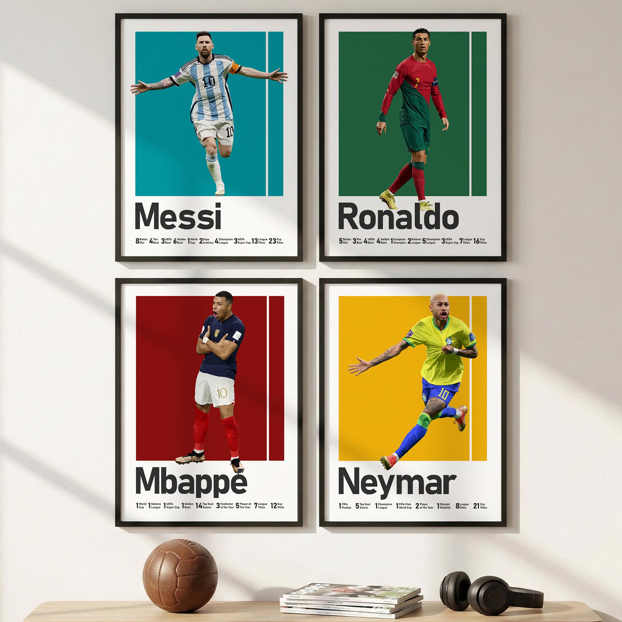 Messi Ronaldo Neymar Mbappe Soccer Poster Set, 4 Piece Messi Ronaldo Neymar Mbappe Soccer Poster Set, 4 Piece