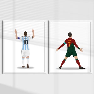 Printable Ronaldo Messi National Team Print Bundle, Handdrawing Soccer Wall Decor, Set of 2 Prints