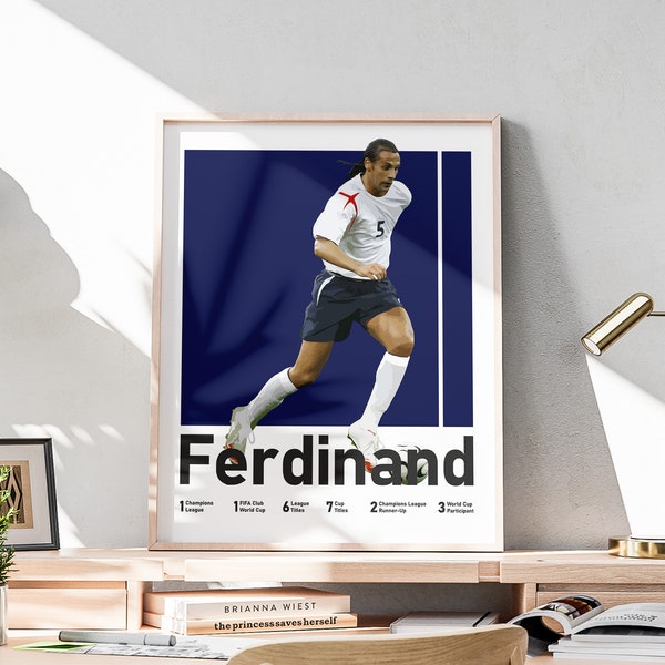 Affiche imprimable Rio Ferdinand, Défenseur de football anglais, Ferdinand Wall Art, Football Print, Sport Room Decor, Boyfriend Sports Gift