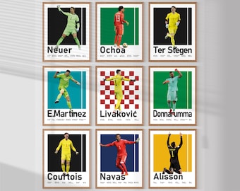 Printable 9 Best Football Goalkeepers Poster Bundle, Neuer, Ter Stegen, Donnarumma, Courtois, Alisson, Livakovic, Navas, Ochoa, Martinez