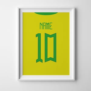 Poster da parete personalizzabile con la maglia del Brasile di Neymar Jr., regalo per ragazzi, regalo di calcio personalizzato per lui, poster digitale, Brasile 2022-2023