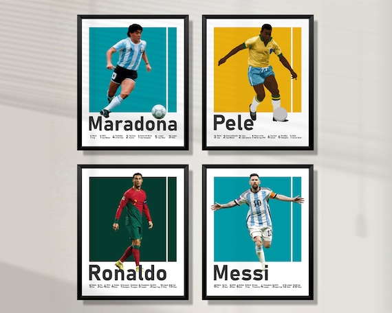 Pele Maradona Messi Ronaldo Prints, Football GOATs Illustration (Digital Download)