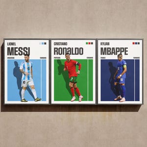 Printable Messi Ronaldo Mbappe Posters Bundle, Soccer Stars Wall Art, Set of 3 Posters, Football Wall Decor