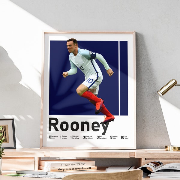 Printable Wayne Rooney Poster, English Soccer Forward, Football Print, Rooney Wall Art, Soccer Room Decor, Included Football Titles