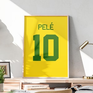 Printable Nascimento Pele Jersey Wall Art, Brasil Soccer Shirt Poster, Football Room Decoration, Retro Soccer Art