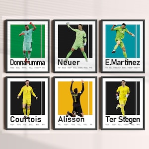 Pacchetto portieri da calcio stampabili, Neuer, Ter Stegen, Courtois, Alisson, Donnarumma, Emiliano Martínez, set di 6 stampe