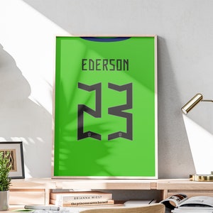 Ederson Jersey Art, Printable Brazil Goalkeeper Shirt, Soccer Room Decor, Soccer Gifts for Men, Ederson Brasil Print, Soccer Player Poster