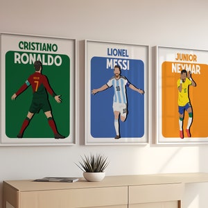 Printable Ronaldo Messi Neymar Posters Set, Hand-Drawn Football Poster Bundle, Kids Room Decoration, Gifts for Nephews, Messi Neymar