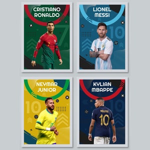 Printable Messi Ronaldo Mbappe Neymar Posters Bundle, Set of 4 Prints,  Soccer Wall Art