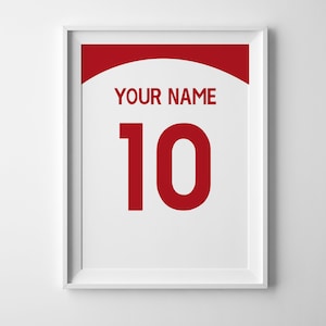 Custom Soccer Jersey Art Print, Customizable Sport Shirt Poster, Soccer, Printable Football Art