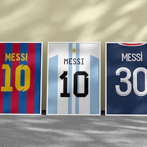 Printable Lionel Messi Jersey Posters Bundle, Set of 3 Prints