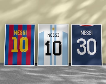 Paquete de pósteres imprimibles de la camiseta de Lionel Messi (3 unidades)